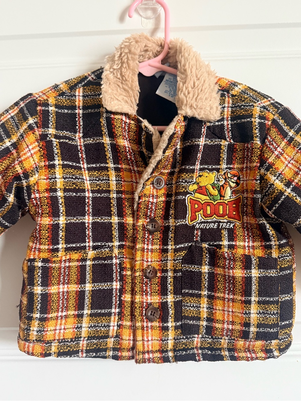 Vintage Plaid Sherpa-Lined Winnie the Pooh Kids Jacket - Yellow/Black